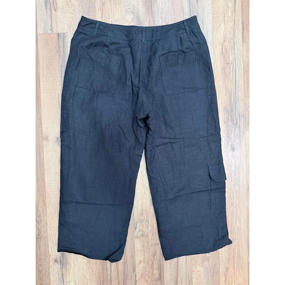 Larry Levine Petite Black Linen Blend‎ Cargo Pants Size 10P